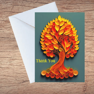 Quilling Orange Autumn Tree Illustration Thank You Card