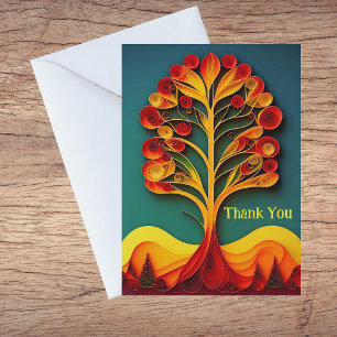 Quilling Orange Tree Autumn Illustration Thank You Card