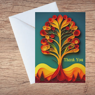 Quilling Orange Tree Autumn Illustration Thank You Holiday Card