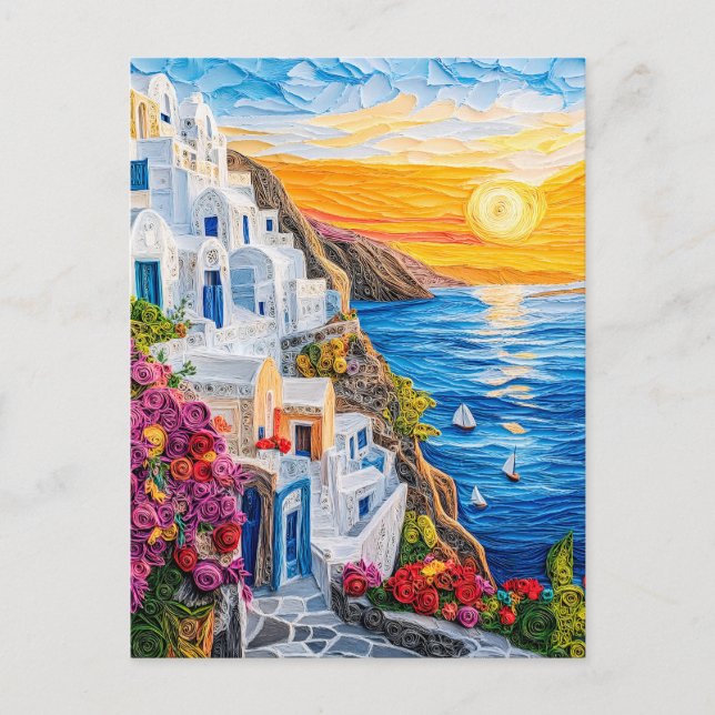 Quilling Sunset in Santorini Oia Postcard (Front)