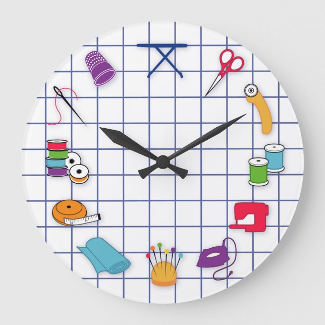 Quilt and Sew Time Wall Clock, Round Large Clock (Front)