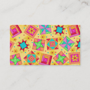 Quilt Art Business Card on Yellow Background