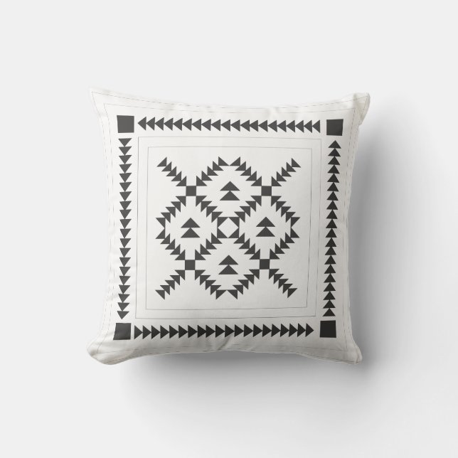 Quilt Block Geometric Design in Black and White Cushion (Front)