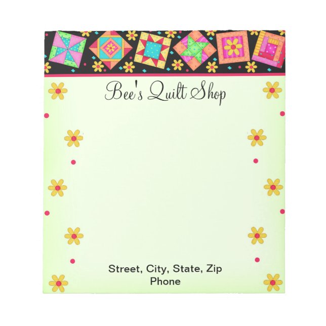 Quilt Block Green and Black Notepad (Front)