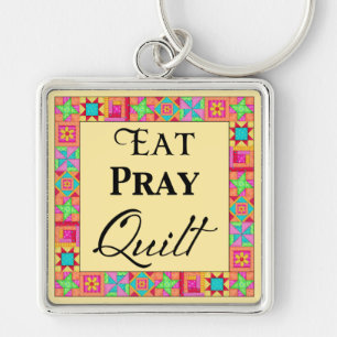 Quilt Blocks Border Art Eat Pray Quilt Yellow Key Ring