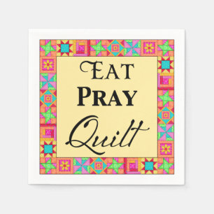 Quilt Blocks Border Art Eat Pray Quilt Yellow Napkin