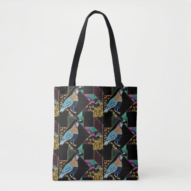 Quilt Blue Quail Tote Bag (Front)