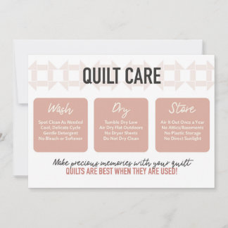 Quilt Care Card - Modern Design - Pink