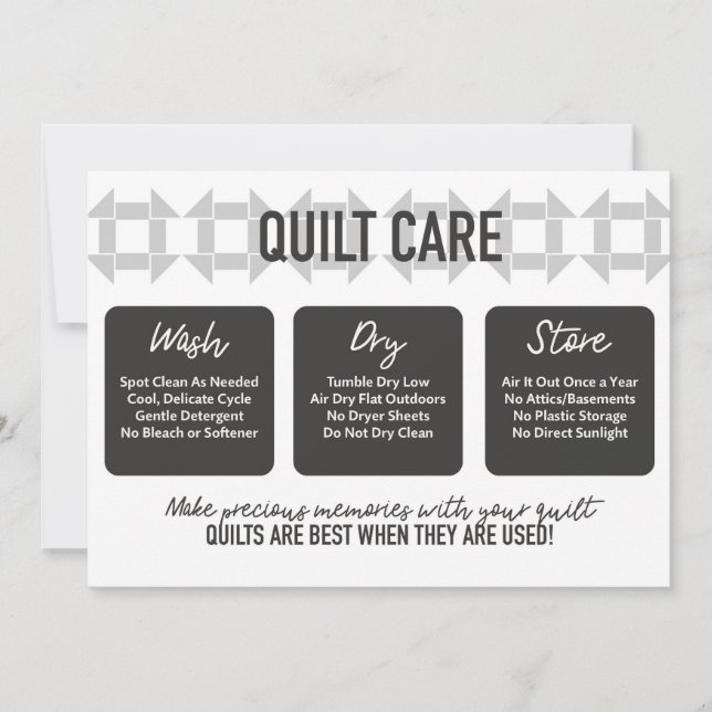 Quilt Care Card - Modern Design - Soft Grey (Front)