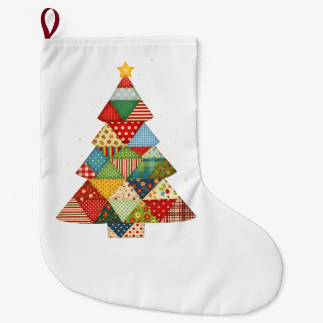 Quilt Christmas Tree Festive Quilt Lovers  Large Christmas Stocking (Front)