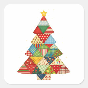 Quilt Christmas Tree Festive Quilt Lovers Square Sticker