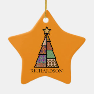 Quilt Christmas Tree with Monogram Ceramic Ornament