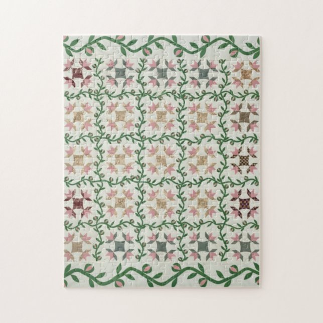 Quilt cover in pink and green jigsaw puzzle (Vertical)