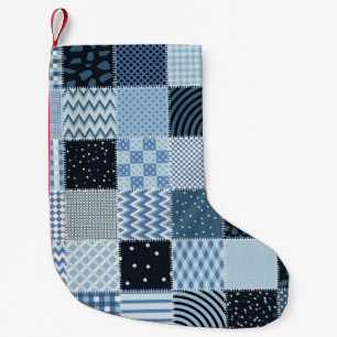 Quilt design. Seamless patchwork pattern from stit Small Christmas Stocking