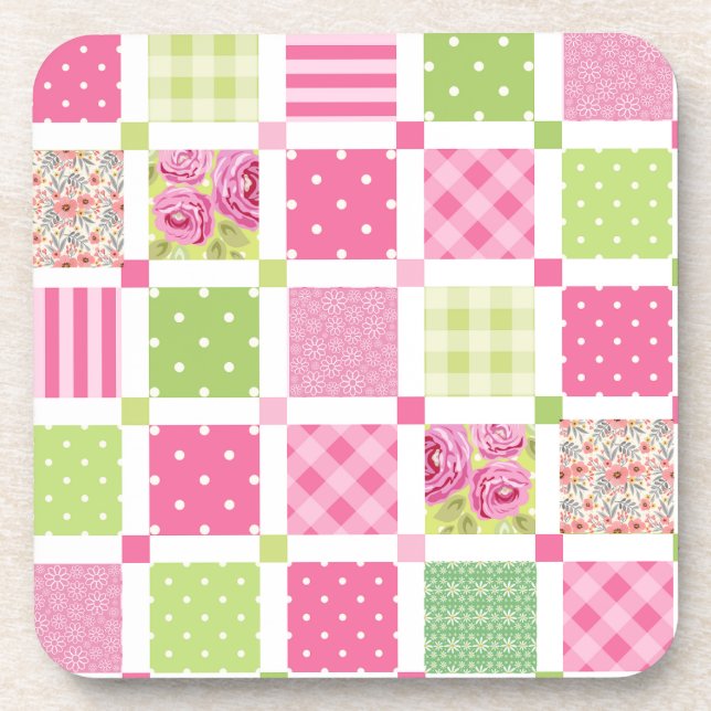 Quilt design with floral polka dot coaster (Front)