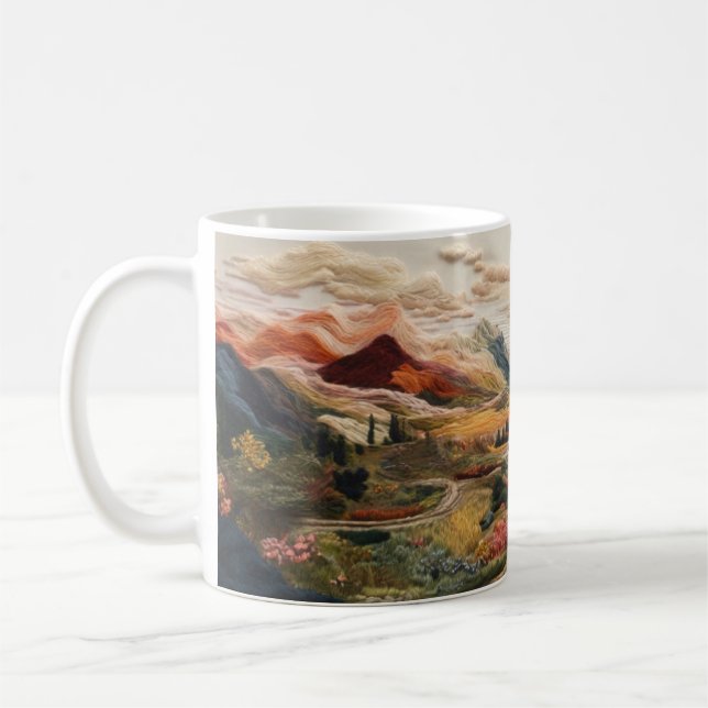 Quilt embroidery design of landscape. coffee mug (Left)