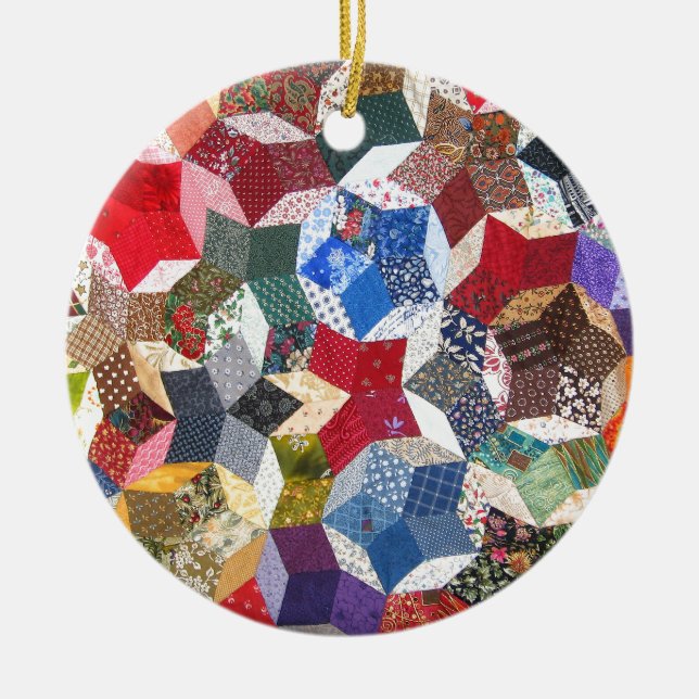 Quilt Fabric Ceramic Ornament (Front)