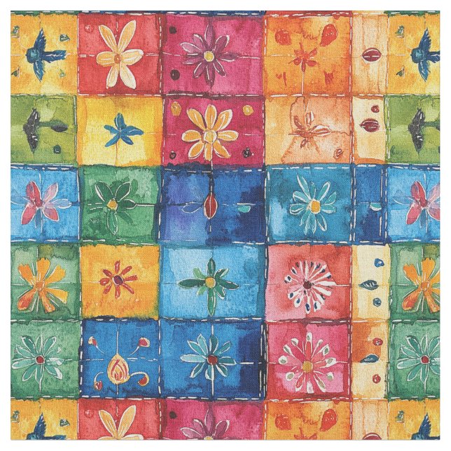 Quilt Floral Pattern-Papel Picado Patchwork Fabric (Close Up)
