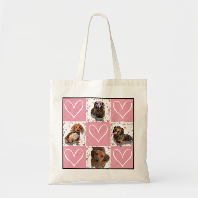 Quilt Hearts Pattern with Custom Photo Collage Tote Bag (Front)