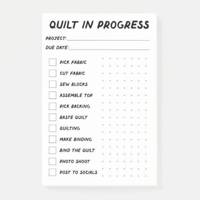 Quilt In Progress Checklist Post-it Notes (Front)
