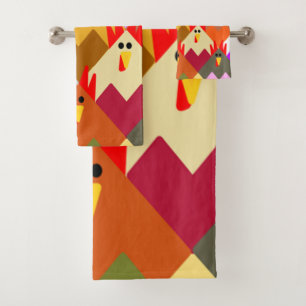 Quilt-inspired Chickens Bath Towel Set