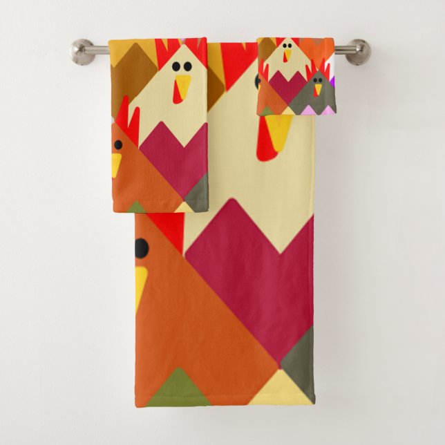 Quilt-inspired Chickens Bath Towel Set (Insitu)
