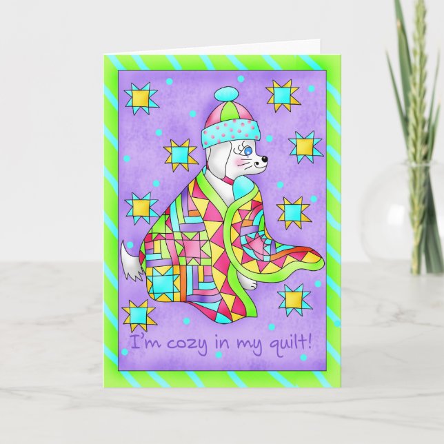 Quilt Lover Dog Greeting Card or Note Card (Front)