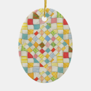 QUILT MOSAIC Ceramic Oval Ornament