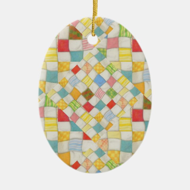 QUILT MOSAIC Ceramic Oval Ornament (Front)