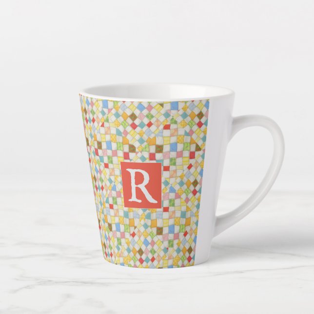 QUILT MOSAIC Latte Mug + Text / Red (Right)
