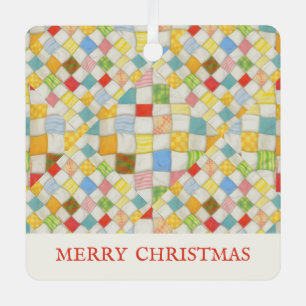 QUILT MOSAIC Metal Square Ornament + Text