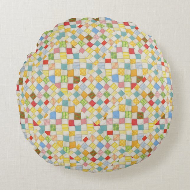 QUILT MOSAIC Round Throw Pillow (Front)