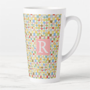 QUILT MOSAIC Tall Latte Mug + Text / Pink