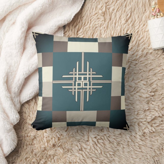 Quilt Pattern Brown and Grey Throw Pillow (Blanket)