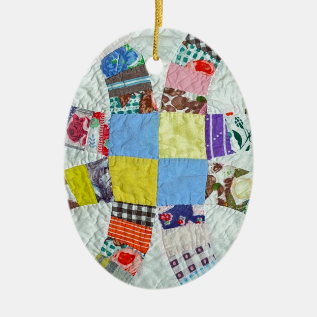 Quilt pattern ceramic ornament (Front)