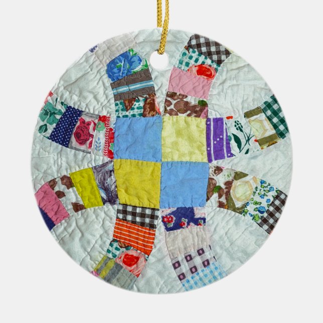 Quilt pattern ceramic tree decoration (Front)