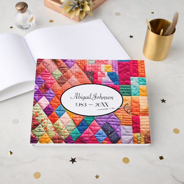 Quilt Pattern With Needle Memorial Service Guest Book (Front Open)