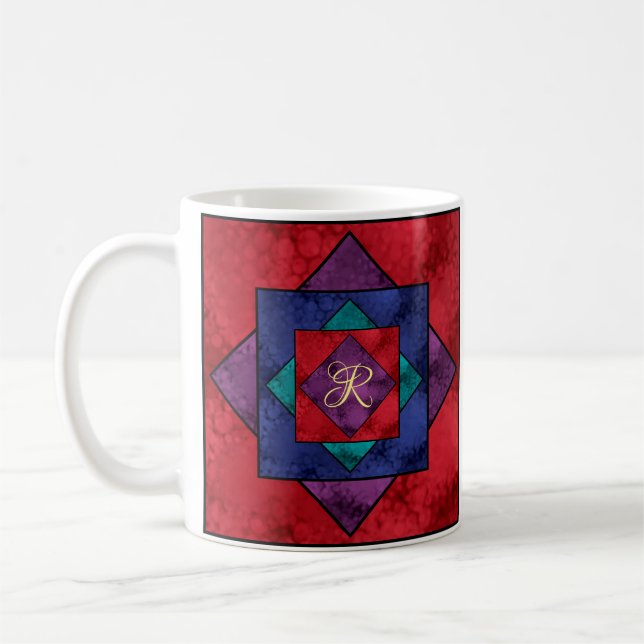 Quilt Square Monogram Coffee Mug (Left)