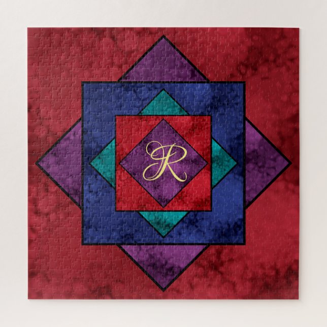 Quilt Square Monogram Jigsaw Puzzle (Vertical)