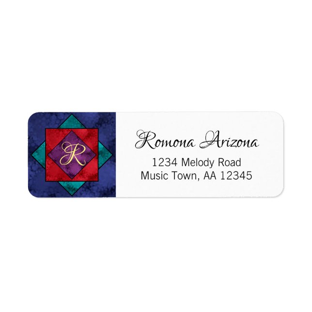 Quilt Square Monogram Return Address Label (Front)