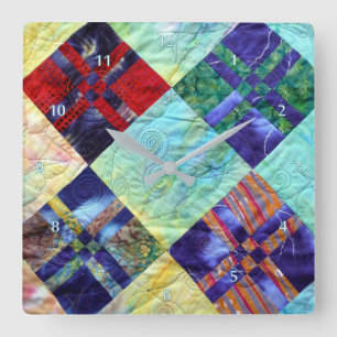 Quilt Squares Image In Batiks Square Wall Clock