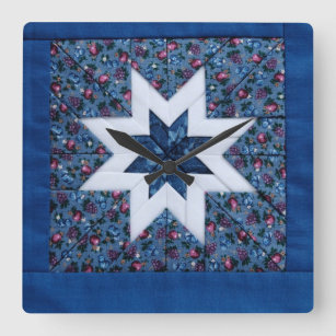 quilt star blue clock