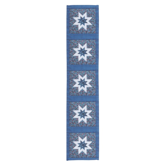 Quilt star blue short table runner (Front)