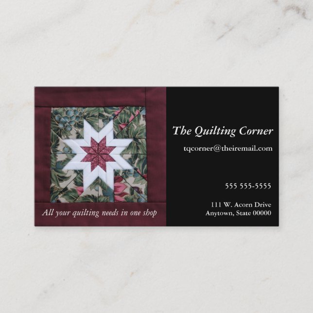 Quilt star maroon business card (Front)