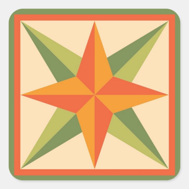 Quilt Stickers - Beveled Star (orange/green) (Front)
