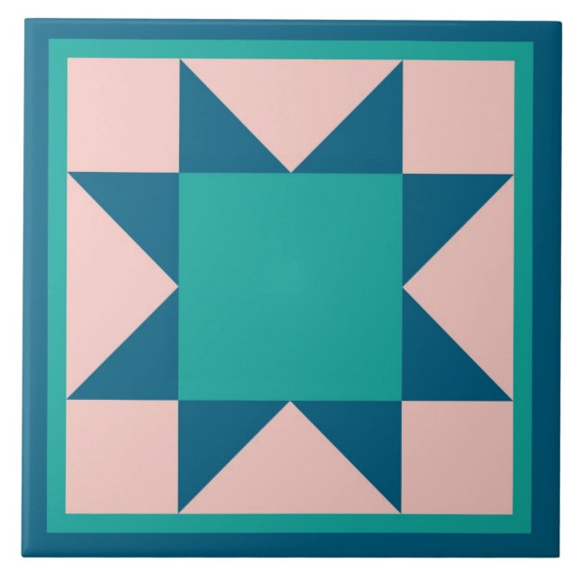 Quilt Trivet – Sawtooth Star (teal) (Front)