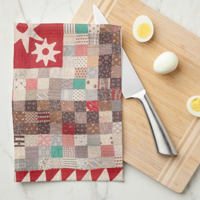 Quilt with centre stars tea towel (Quarter Fold)