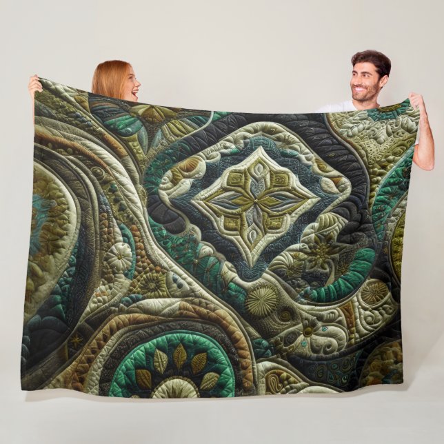 Quilted Abstract Design Fleece Blanket (In Situ)