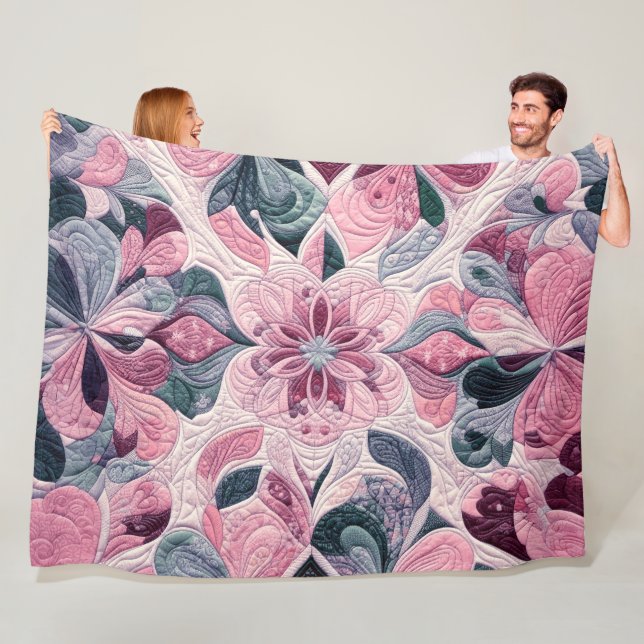 Quilted Abstract Design Fleece Blanket (In Situ)