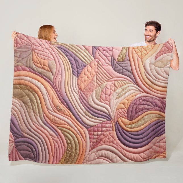 Quilted Abstract Design Fleece Blanket (In Situ)